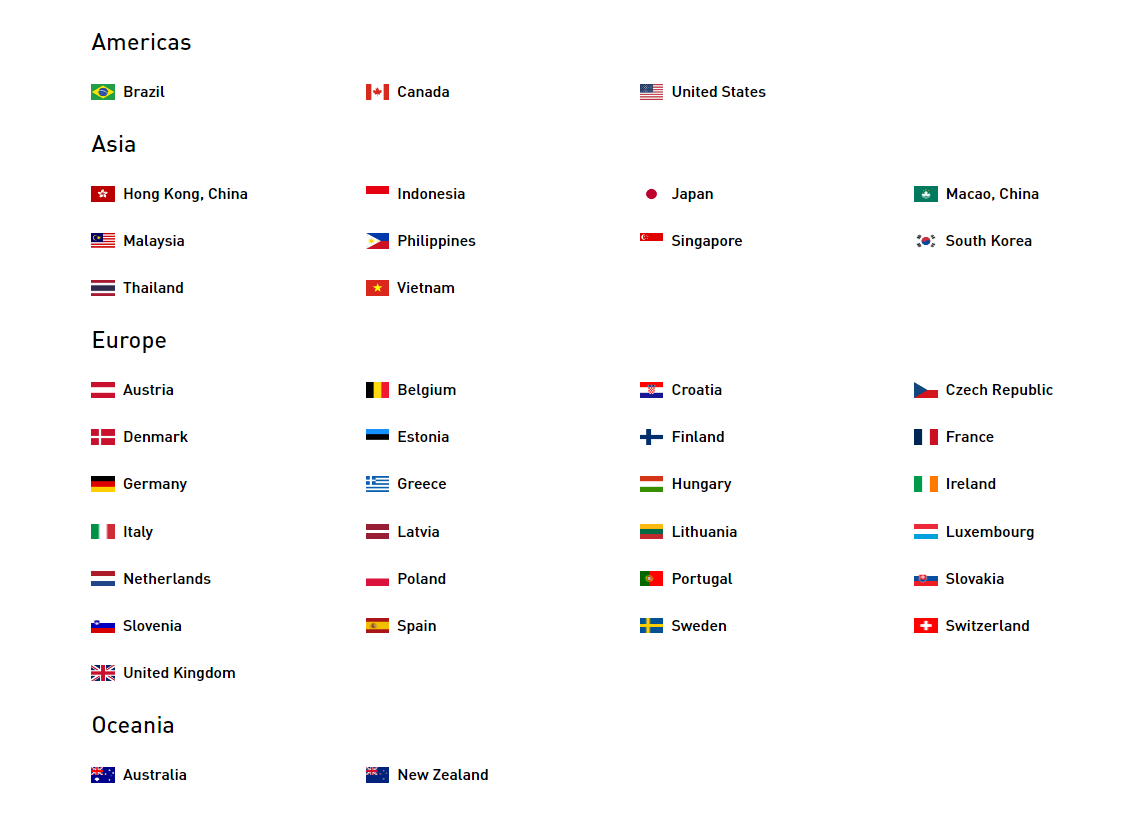 Регионы, охваченные продажами на официальном сайте LABUBU
